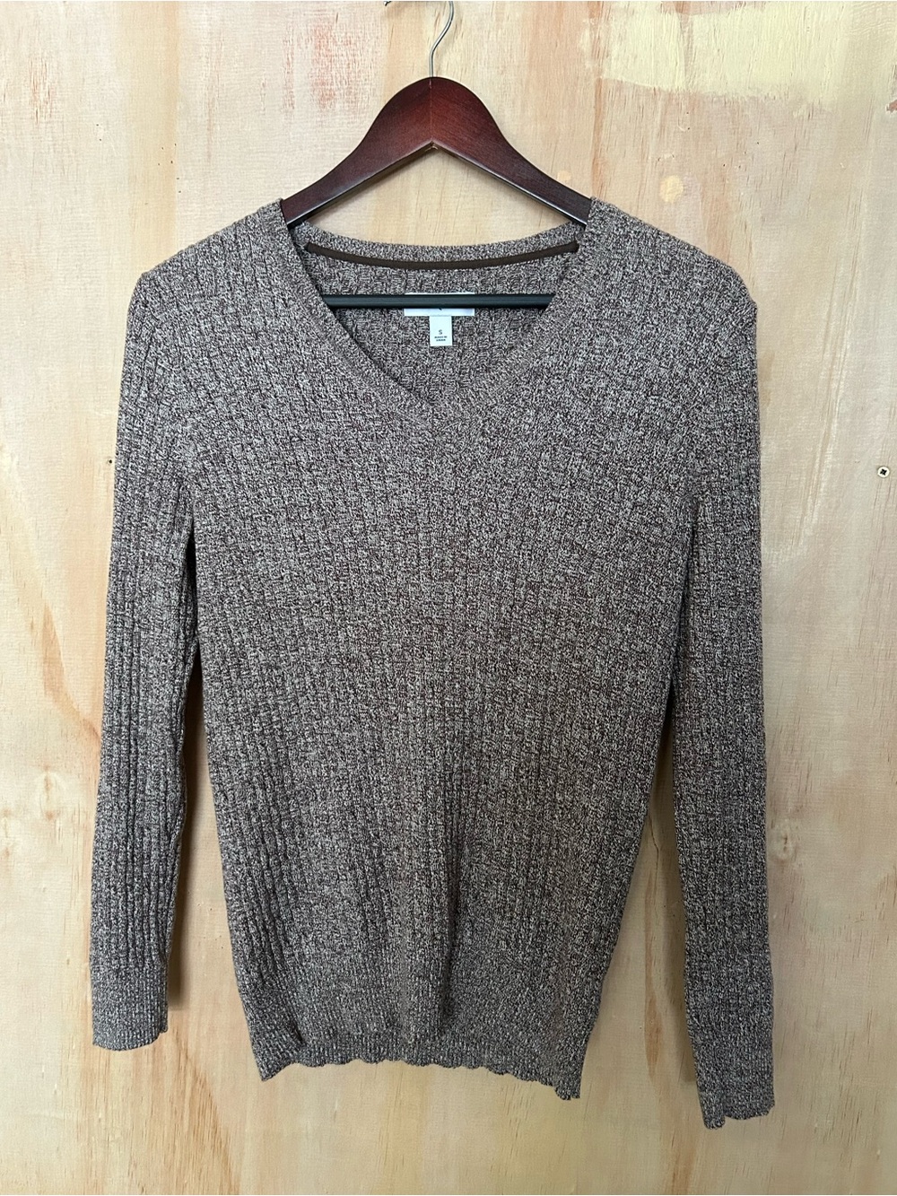 Kim Rogers Brown and Cream Knit V-Neck Sweater
